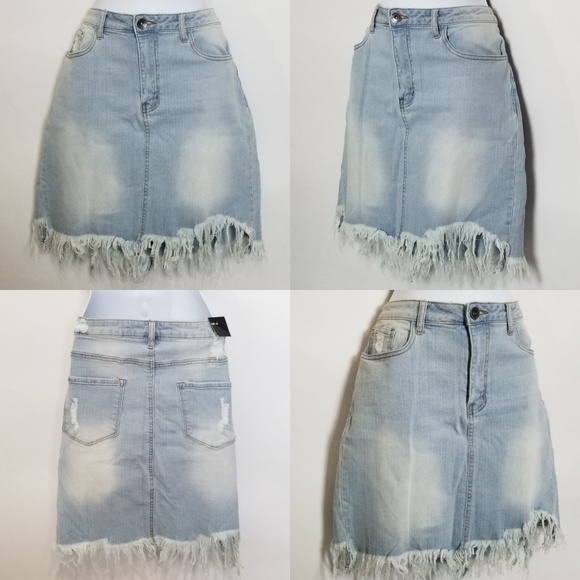 Frayed Hem Denim Skirt - Picture 4 of 6